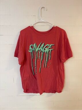 Brooklyn Vertical Savage Teddy Bear Graphic T Shirt Red Size L